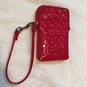 COACH red patent phone case/wrist wallet